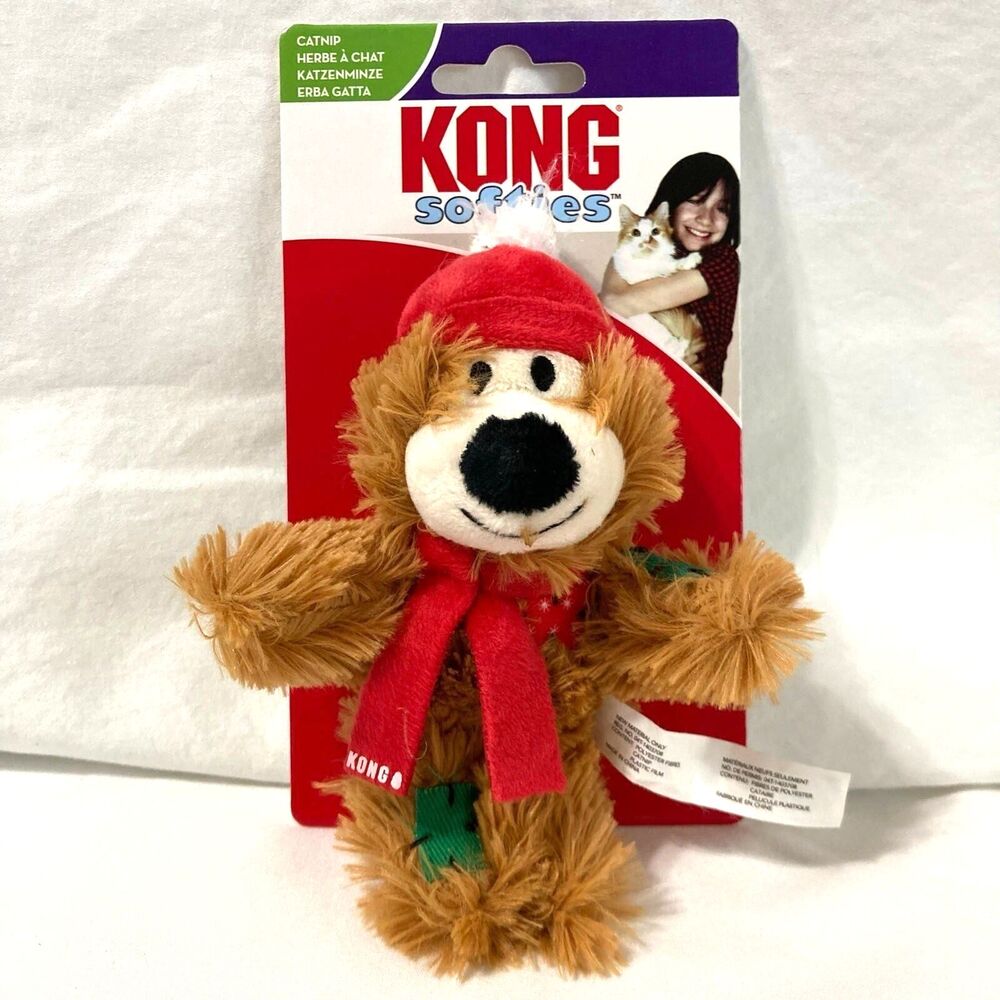 KONG® Softies Cat Toy with Catnip Small Holiday Bear 6"x5" Soft Plush Fabric
